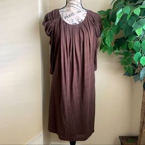Ralph Lauren Blue Label Wool Blend Drapey Sleeves Shift Dress Brown Sz M
